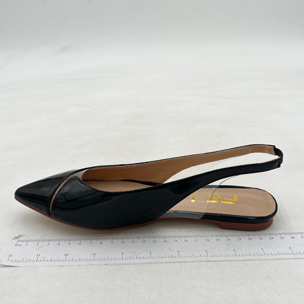 FSJ Black Trendy Pointed Toe Sandals Slip on Comfort Slingback Pump Walking Shoe